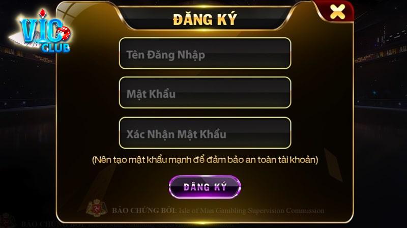 Nhập thông tin đăng ký Vicclub mà bạn muốn tạo