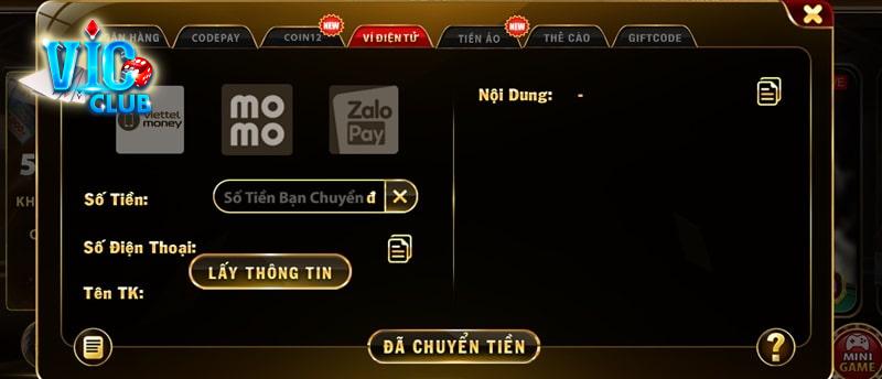 Vicclub chấp nhận thanh toán với 3 loại ví điện tử