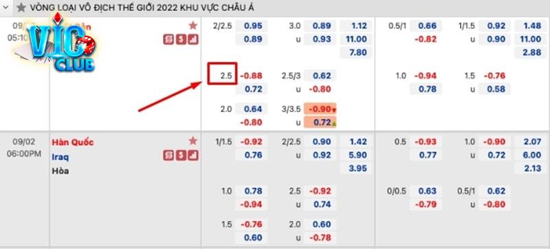 Những thuật ngữ trong kèo chấp 2.5